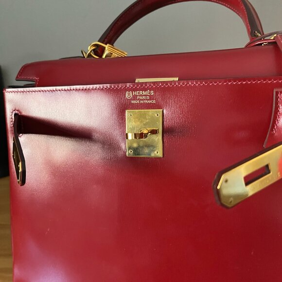 Wirkin Designer Inspired Kelly Red Box Smooth Leather 32 CM Bag - Picture 4 of 11
